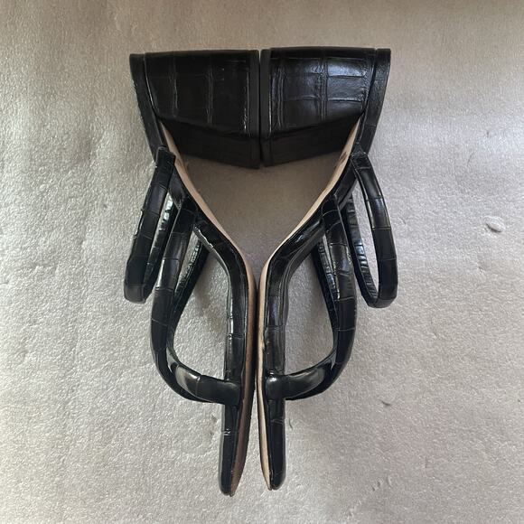 Y2K Antonio Melani Sandals Women 7.5M Black Leather Rexxza Crocodile Embossed - Picture 3 of 8